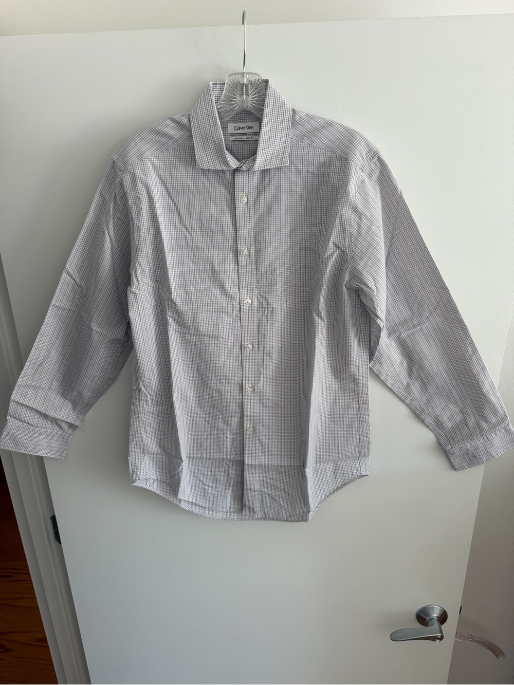Calvin Klein Men’s Light Gray Micro-Check Dress Shirt